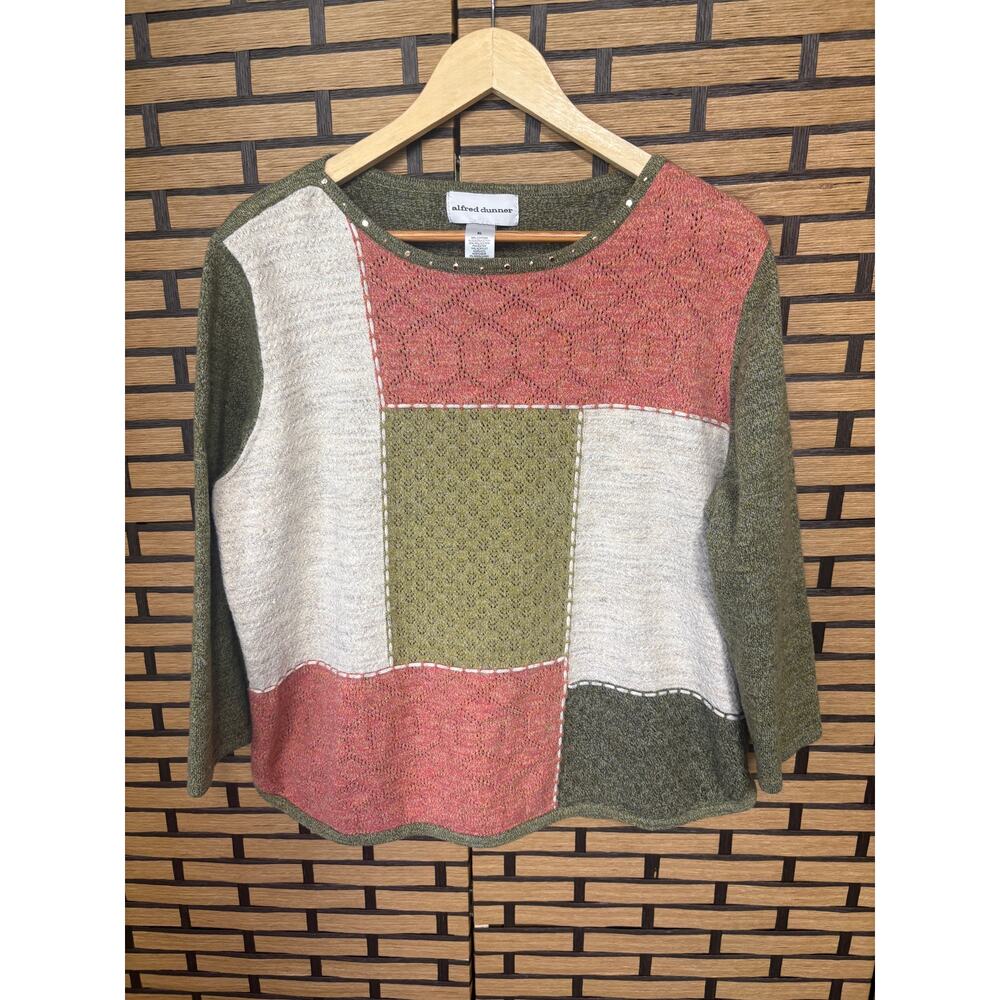 Alfred‎ Dunner Pink And Green Patchwork Sweater Size XL